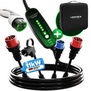loonara Mobile Wallbox 11kW mit Typ 2 Schuko Adapter - Mode 2 Ladekabel nach IEC 62196 Standard - Mobile Ladestation Elektroauto für ganz Europa inkl. App