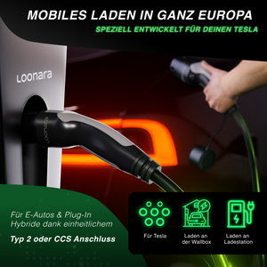 loonara Typ 2 Ladekabel 11/22kW mit Tesla-Button [schwarz] - Mode 3 Ladekabel nach IEC 62196 Standard - passend für dein Tesla