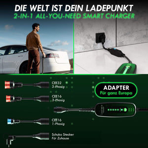 loonara Mobile Wallbox 11kW mit Typ 2 Schuko Adapter - Mode 2 Ladekabel nach IEC 62196 Standard - Mobile Ladestation Elektroauto für ganz Europa inkl. App