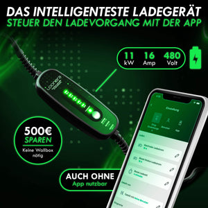 loonara Mobile Wallbox 11kW mit Typ 2 Schuko Adapter - Mode 2 Ladekabel nach IEC 62196 Standard - Mobile Ladestation Elektroauto für ganz Europa inkl. App