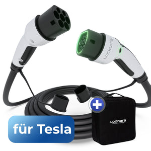 loonara Typ 2 Ladekabel 11/22kW mit Tesla-Button [weiß] - Mode 3 Ladekabel nach IEC 62196 Standard - passend für dein Tesla
